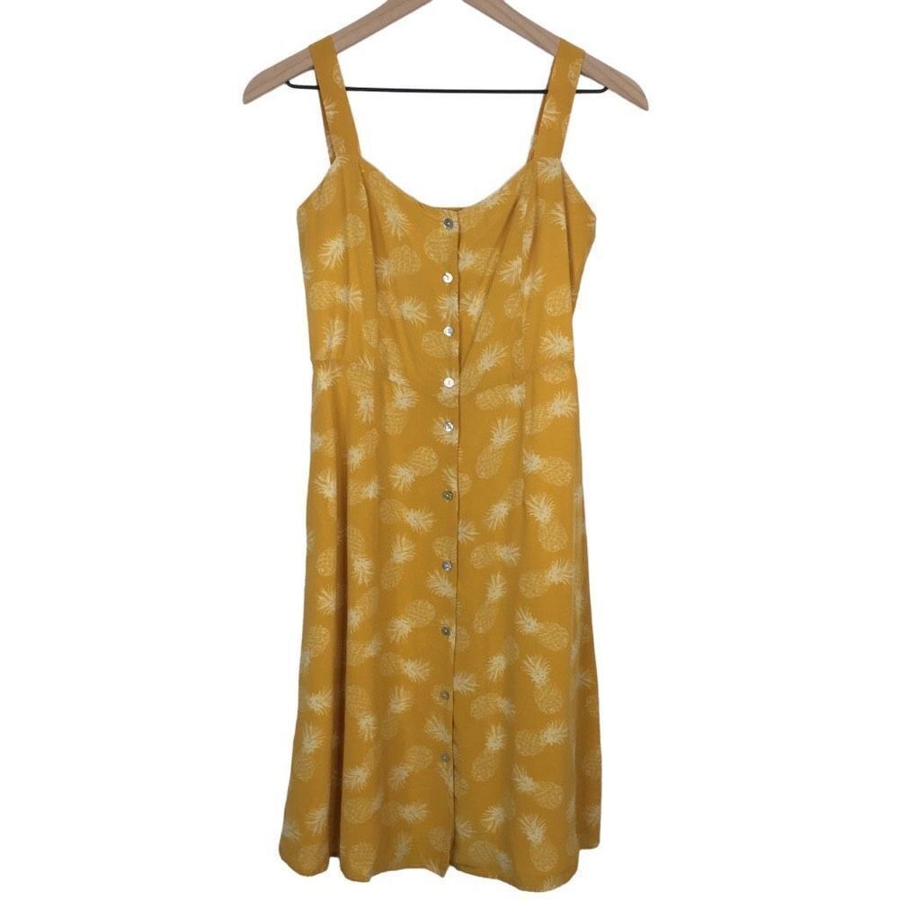 Amour Vert Adelia Dress Womens Small Gold Pineapple 100% Silk  #G